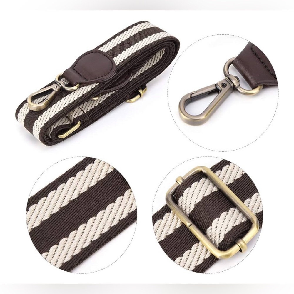 Heepdd | Woven Ribbon with Leather Ends Adjustable Brown Crossbody Strap NEW - Picture 5 of 8